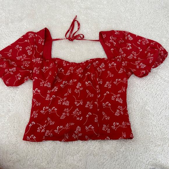 Abercrombie & Fitch Crop Top XS Red Floral Mini Cottagecore Boho Flirty Girly - Picture 1 of 6